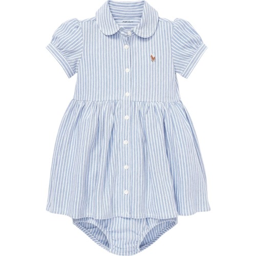 Baby Oxford Stripe Piqué Dress & Bloomers, 18M, Harbor Island Blue/ White