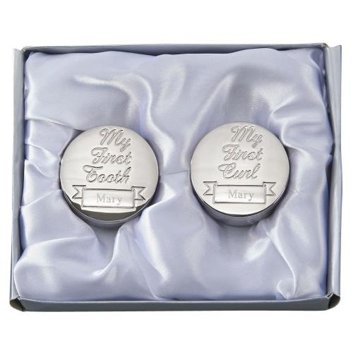 Engraved First Curl, First tooth Box Set for Baby, Round Shape, Free Engraving, Personalized