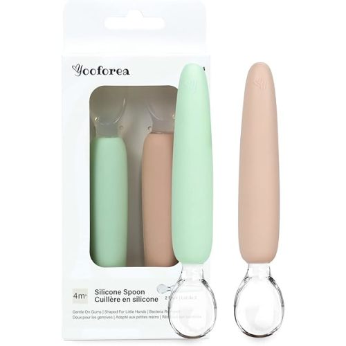 Yooforea Platinum Silicone Baby Spoons for First Stage 4 Months+ Babies Infants Toddlers I 2 PC Set Self Feeding Puree Spoons for Baby Led Weaning I 100% Food Grade Silicone I BPA BPS PVC Free