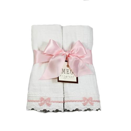Cotton & Lace Baby Burp Cloths in Your Choice of Pink, Blue, Red, Lavender, Black, White Bows + Personalize with Name/Initials Monogram