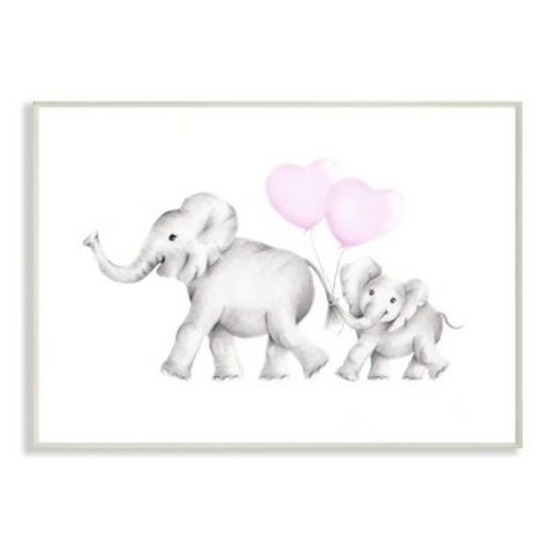 10"x0.5"x15" Mama and Baby Elephants Kids' Wall Plaque Art - Stupell Industries: Elephant Pictures, Cuadros para Babys