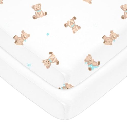 American Baby Company 2 Pack 100% Natural Cotton Fitted Mini Crib Sheets 38" x 24" - Soft & Breathable Small Nesting Portable Sheets, Fits Pack N Play Mattresses, Bear and White, for Boys & Girls
