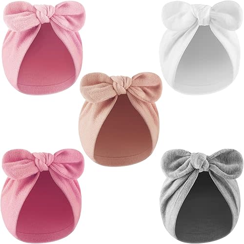 Newborn Baby Girl Hats with Bow Cotton Toddler Infant Beanie Cap Newborn Hospital Hats for Baby Girl Kid 0-12 Months