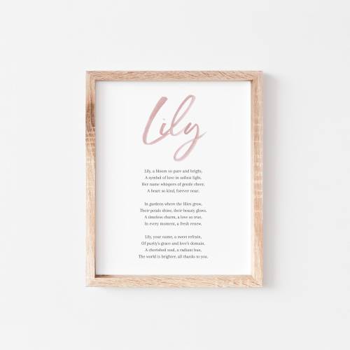 Lily Baby Name Meaning Poem Baby Names Nursery Sign Girl Names Printable Poem Instant Digital Downloads to put in nursery