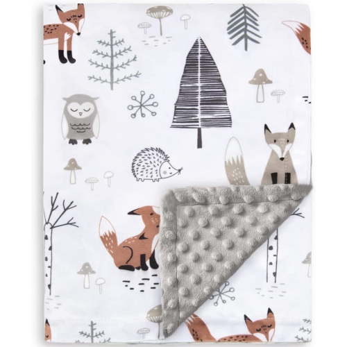 Homritar Baby Blanket for Boys Girls, 30 x 40 Inch, Soft Plush Minky with Double Layer Dotted Backing and Forest Foxes Design