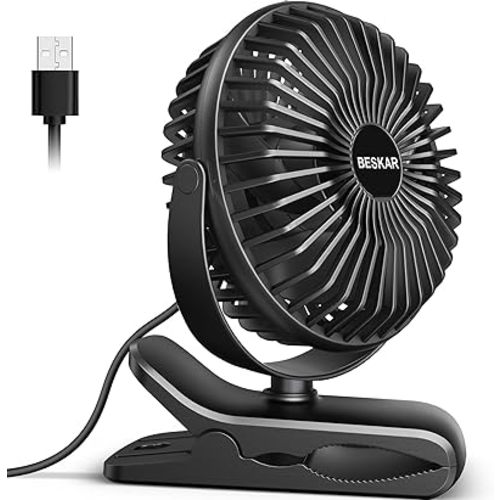 BESKAR Small Clip on Fan, 3 Speeds USB Fan with Strong Airflow, Clip & Desk Fan USB Plug in with Sturdy Clamp - Ultra Quiet operation for Office Dorm Bedroom Stroller