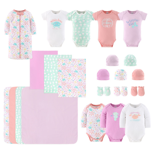 The Peanutshell Newborn Baby Girls Layette Gift Set, Ocean Flower, 0-3 Months, 23-Piece