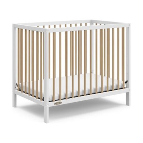 Graco Teddi 4-in-1 Convertible Mini Baby Crib with Mattress, White with Driftwood