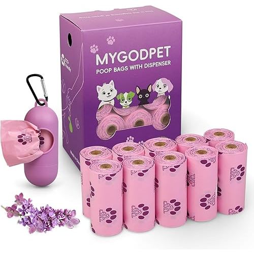 Dog Poop Bags Rolls with Dispenser 150 Count Biodegradable Bags for Dog and Cat Lavender Scented Waste Bag Leak Proof Doggie Poop Bag Doggy Trash Bag Purple
