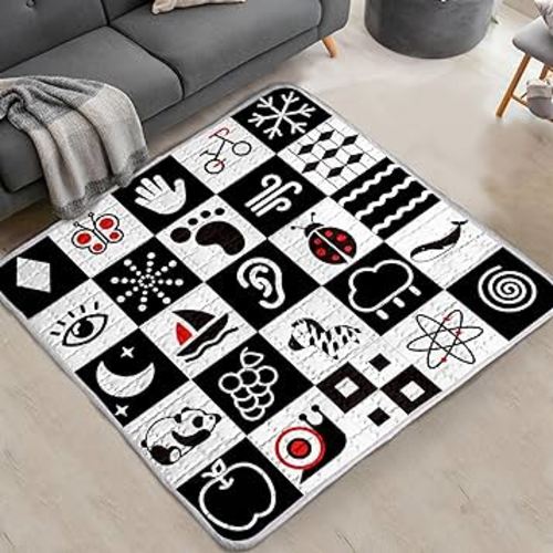 Baby Play Mat, 50x50 Playpen Mat with Super Soft Touch, Activity Mat with Upgraded Anti-Slip Bottom, Machine Washable Crawling Mat for Floor & Picnic (High Contrast)