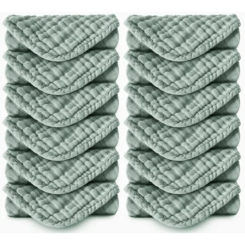 Muslin Burp Cloths 100% Cotton Large 20''x10'' Extra Soft and Absorbent Baby Wash Cloths Spit Up Rags - Baby Burping Cloth for Boys Girls Items(12 Pack Green)