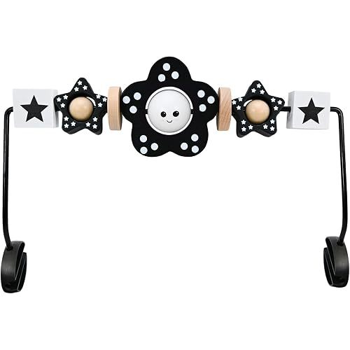 Wooden Baby Bouncer Toy Bar Attachment, Sensory Toy for Newborn to Toddler Boys Girls, Easy Install & Remove, Baby Bjorn Compatible (Black)