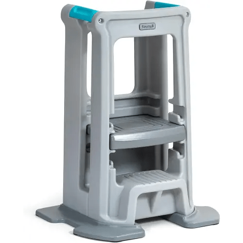 Simplay3 Toddler Tower Montessori Standing Kitchen Step Stool with Sturdy Stabilizing Base and Adjustable Platform, 20.5" D x 26" W x 34.5" H, Ages 18 Months to 5 Years, Gray