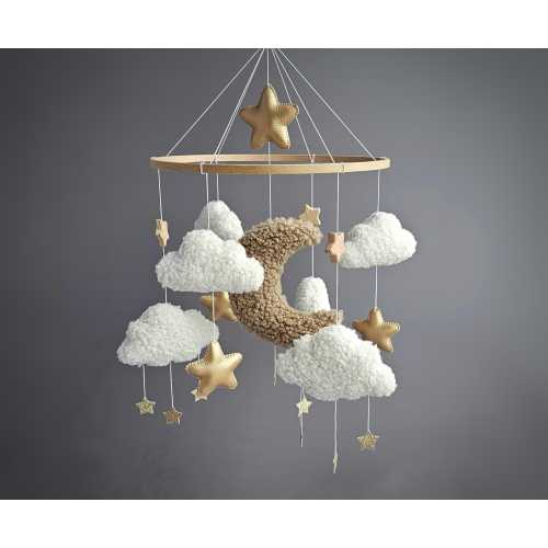 Moon & Stars Nursery Mobile: Golden Dream Cloud Crib Decor