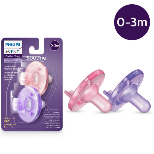 Philips Avent Soothie Pacifier, 0-3 Months, Pink/Purple, 2 Pack, SCF190/02