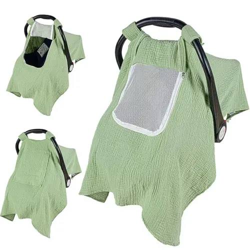 Primlect Car Seat Cover Baby, 100% Muslin Baby Car Seat Cover, 3 in 1 Carseat Cover, Carseat Cover for Baby Easy to Get in & Out