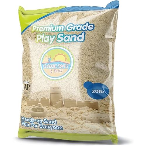 Classic Sand and Play Sand for Sandbox, Table, Therapy, and Outdoor Use, 20 lb. Bag, Natural, Non-Toxic, Wet Castle Building for Creativity and Stimulates Sensory Skills