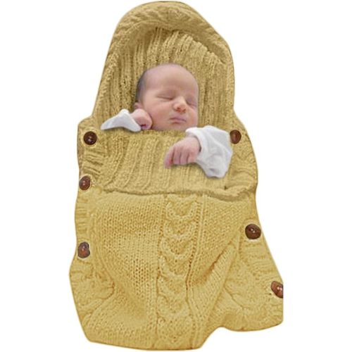 XMWEALTHY Newborn Baby Wrap Swaddle Blanket Knit Sleeping Bag Receiving Blankets Stroller Wrap for Baby (Turmeric) (0-6 Month)