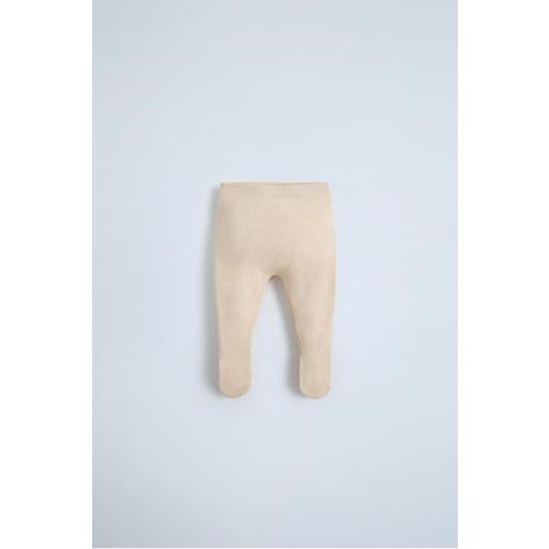 SILK COTTON KNIT FOOTED LEGGINGS - Light beige | ZARA United States