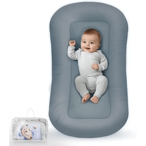 Baby Lounger - Baby Lounger for Newborn, Infant Lounger for Home and Travel, Soft Cotton, Newborn Babies Essentials Gifts, GrayishBlue
