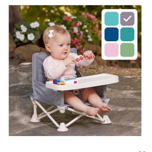 Hiccapop OmniBoost Travel Booster Seat with Tray for Baby, Dining Table, Camping, Beach, Grandma’s | Folding Portable Tip-Free Design Straps to Kitchen Chairs