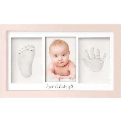 Baby Hand and Footprint Kit - Clay Handprint Keepsake Frame, Newborn Nursery Picture Frame, Personalized New Mom Gifts for Baby Shower & Registry (Petal Pink)