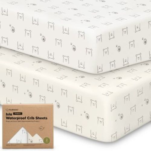 KeaBabies Isla Waterproof Crib Sheets for Boys, Girls, 2pk Baby Fitted Crib Sheet, Waterproof Crib Mattress Protector Sheets (Ecru)