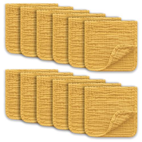Muslin Burp Cloths Large 100% Cotton Hand Washcloths for Boys & Girls, Baby Essentials Extra Absorbent and Soft Burping Rags for Newborn Registry (Honey, 12-Pack, 20" X10")