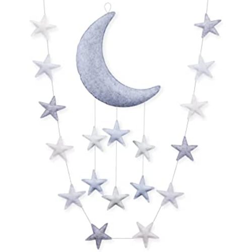 Moon and Stars Nursery Decor - Two Baby Wall Decorations for Nursery Hanging Moon Nursery Wall Decor and Separate Star Wall Baby Decor for Nursery Star Baby Nursery Garland