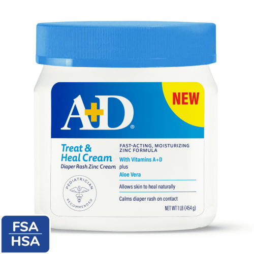 A+D Treat & Heal Diaper Rash Cream, Zinc Oxide 10%, Easy Spreading Diaper Rash Cream for Baby, 16 oz