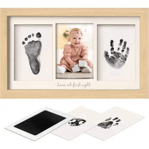 Inkless Baby Hand and Footprint Kit Boy, Girl - No Mess Ink Pad for Handprint, Clean Touch Dog Paw Print Kit, Personalized Baby Shower Gifts, Nursery Newborn Keepsake Frame(Ash Wood)
