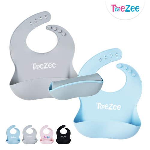 ToeZee Silicone Baby Bibs - Food Grade, BPA Free Material Easy to Wipe and Clean Adjustable Size - 2 Pack