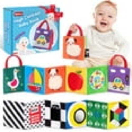 SYNARRY High Contrast Folding Crinkle 3D Touch Feel Baby Books, Black and White Babies Sensory Tummy Time Toys 0-3 0-6 Months with Mirror Infants, Montessori Toys