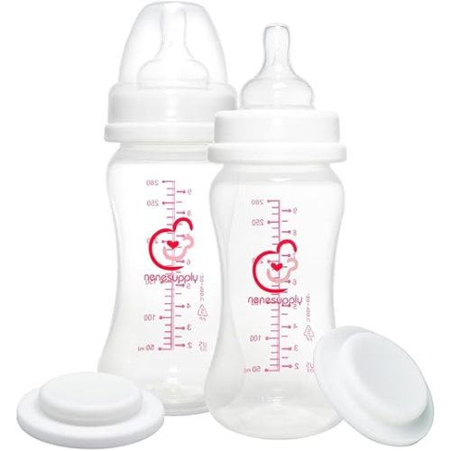 Nenesupply Feeding and Storage Bottles Collection for Spectra S1 S2 Motif Luna Breast Pumps 2 pc 9oz 280ml with Sealing Disc Anti Colic Feeding Bottles Breastmilk Storage Replace Spectra Bottles