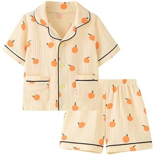 BINIDUCKLING Toddler Button Up Pajamas Summer Pjs for Girls Boys 18 Months - 12 Years