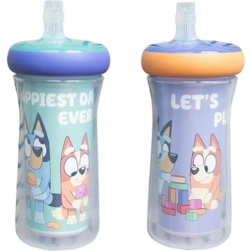 The First Years Bluey Insulated Straw Cup - Bluey Sippy Cups with Straw - Kids Water Bottles - 9 Oz - 2 Count - Ages 9 Months and Up