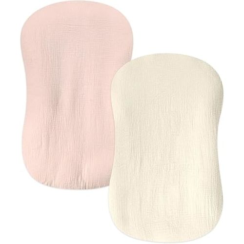 Hooyax Muslin Baby Lounger Cover 2 Pack, Soft and Breathable Newborn Lounger Cover, Infant Lounger Cover, Adorable Lounger Slipcover for Boys Girls, Covers Only (Pink, Wheat)