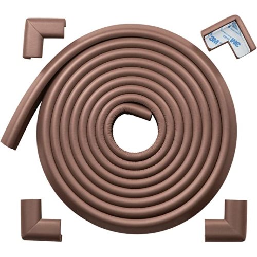 Roving Cove Edge Corner Protector Baby Proofing (Large 15ft Edge 4 Corners) - Hefty-Fit Heavy-Duty, Soft NBR Rubber Foam, Furniture Fireplace Safety Bumper Guard, 3M Adhesive, Coffee Brown