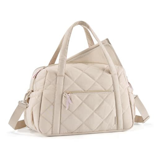 mommore Diaper Bag Tote Large Expandable Baby Travel Tote for 2 Kids Twins, Quilted Hospital Bag for Mom, Weekender