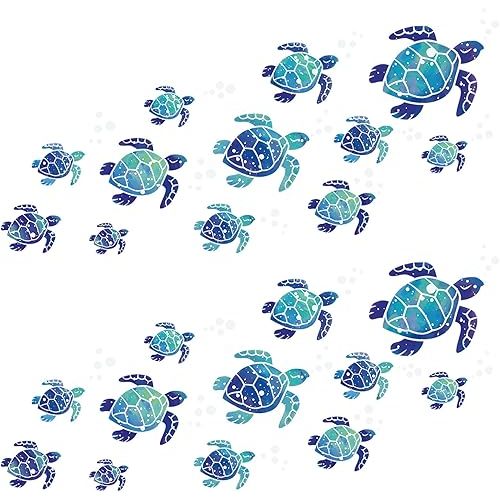Zonon Sea Turtle Wall Decals Ocean Turtle Vinyl Stickers Underwater Bathroom Decals Waterproof Wall Sticker Decoration for Home Office Nursery Room Toilet(Blue,24pcs)