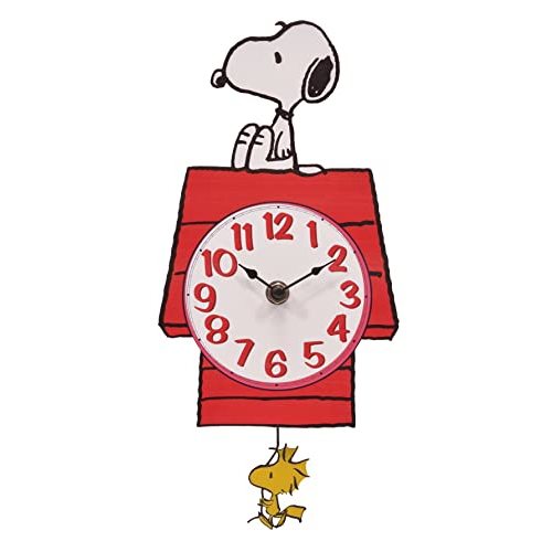 Mark Feldstein & Associates Peanuts Snoopy's Dog House with Woodstock Pendulum Pal Wall Clock, 12 Inch