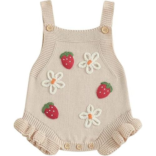 Newborn Sweater Romper Baby Girl Crochet Knit Sweaters Rompers Embroidery Flower Strawberry Outfit Sleeveless Bodysuit