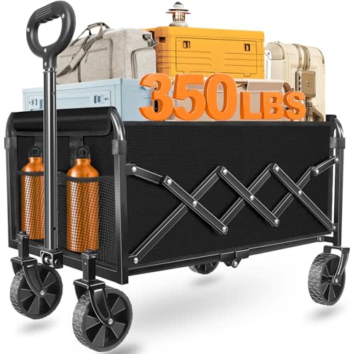 ARTIST'S DREAM Wagons Carts Foldable, Portable Collapsible Wagon with Wheels, Utility Wagon Cart for Beach Camping Groceries Sports Garden, Black