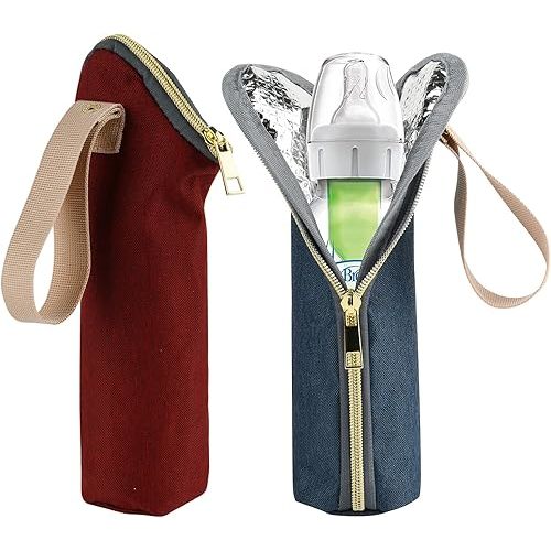 Beautyflier Baby Bottle Tote Bags, Travel Carrier Holder, Portable Breastmilk Storage, Suitable for Dr. Brown’s 2oz, 4oz, 8oz, Narrow (Dark Red + Dark Blue)