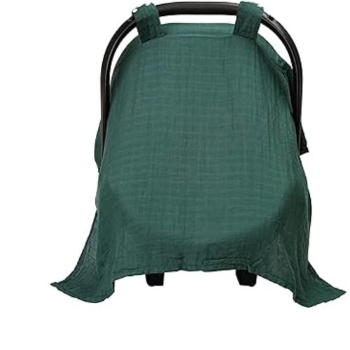 Meracorallo Muslin Baby Car Seat Cover, Lightweight Breathable Soft Infant Carrier Cover Carseat Canopy for Baby Boys and Girls, Green