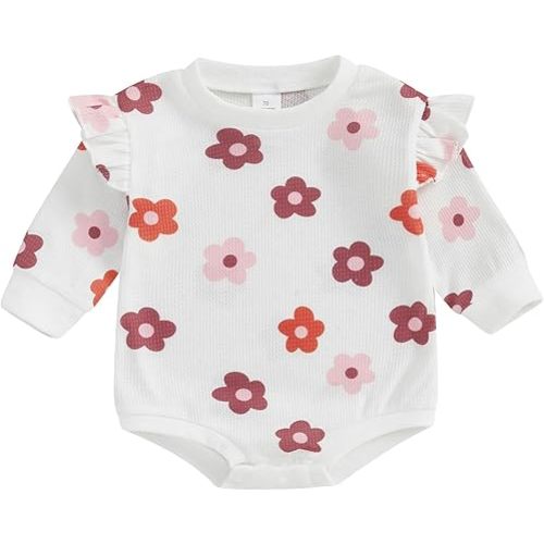 fhutpw Newborn Baby Girl Oversized Sweatshirt Romper Ruffle Long Sleeve Crewneck Onesie Sweater Tops Infant Fall Clothes
