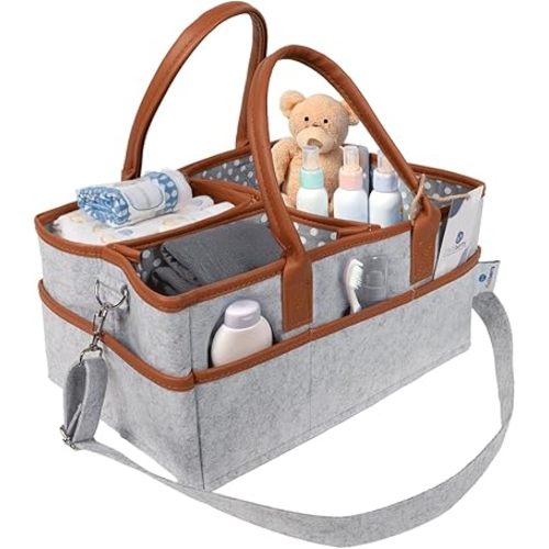 Baby Diaper Caddy Changing Table Organizer - Baby Basket Diaper Caddy Organizer with Handle - Basket for Nursery with Changing Pads & Storage