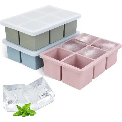 Large Silicone Ice Cube Tray 3Pack, SAWNZC Big Square Ice Cube Molds for Whisky Cocktail, Old Fashioned Ice Maker Tray for Freezer