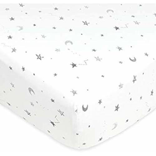American Baby Company Printed 100% Cotton Jersey Knit Fitted Crib Sheet for Standard Crib and Toddler Mattresses, Grey Stars and Moon, for Boys and Girls - Pack of 1