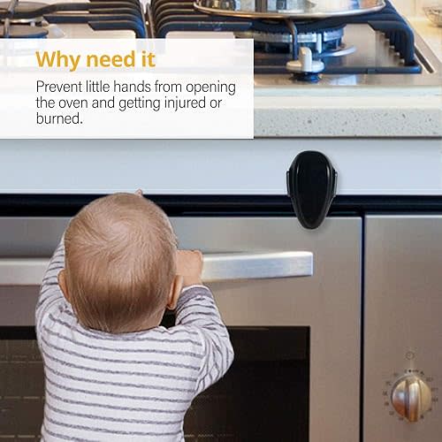 EUDEMON 1 Pack Childproof Oven Door Lock, Oven Front Lock Easy to Install & Heat-Resistant Material no Tools Need or Drill (Black)(ONLY for Flat Surface)